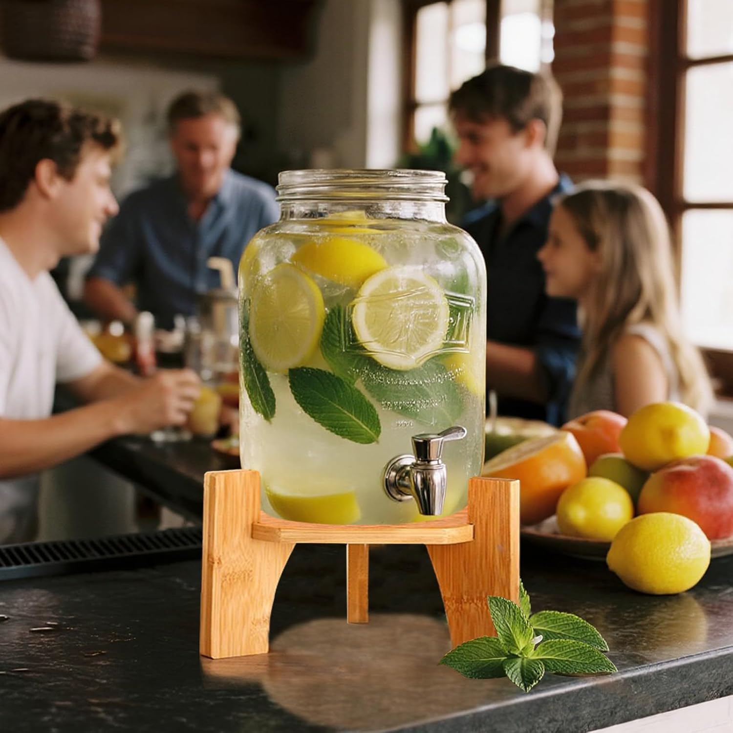 Wood Drink Dispenser Stand Natural Bamboo Fits 7.8 in (20 cm) Inch Diameter Beverage Jugs Elegant & Sturdy Stand for Home, Parties, & Catering Events