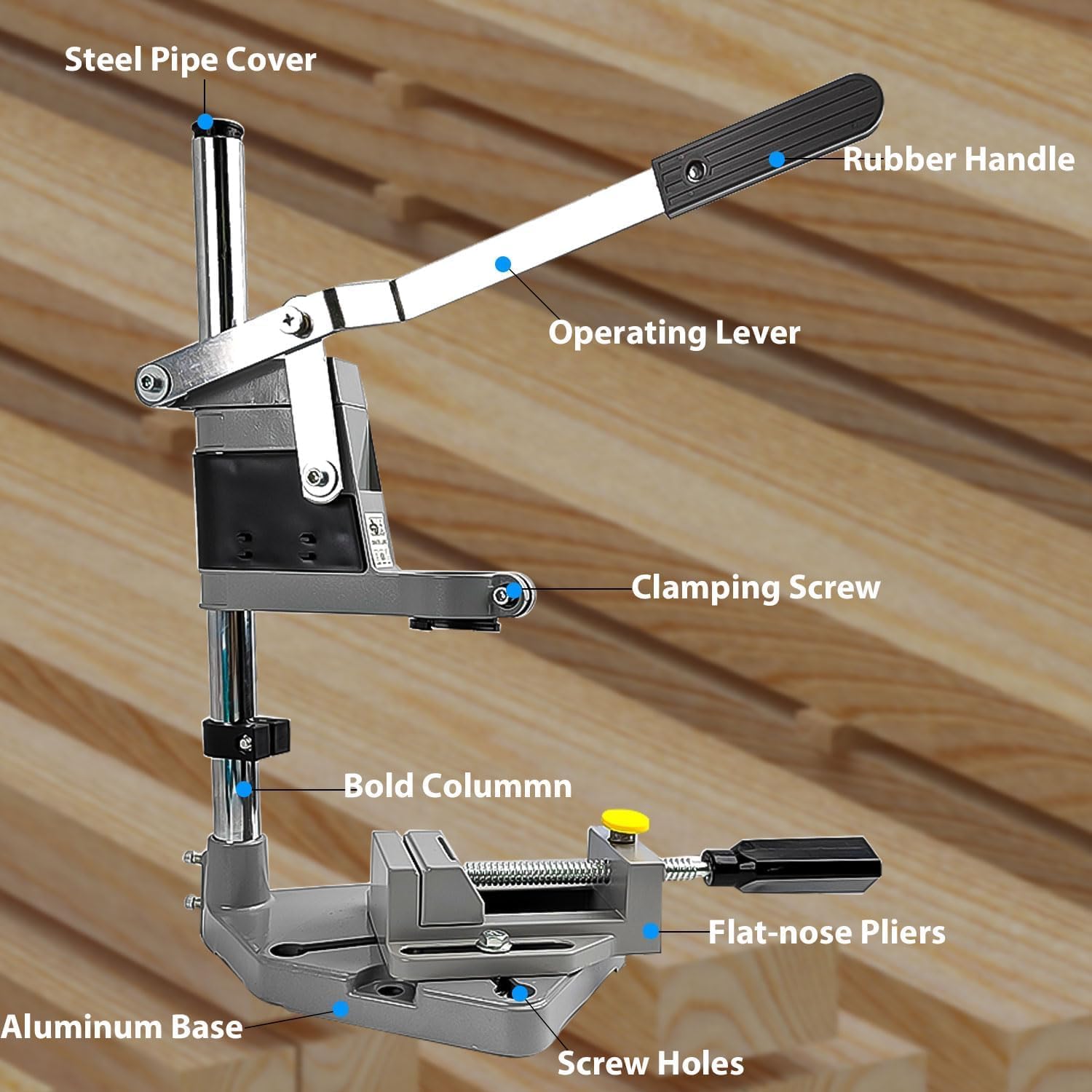 Colonne de support de Perceuse Réglable avec Mâchoires Plates, Support à Outils Robuste pour Perceuse - Diamètre de Serrage de 43 mm pour un Perçage Précis