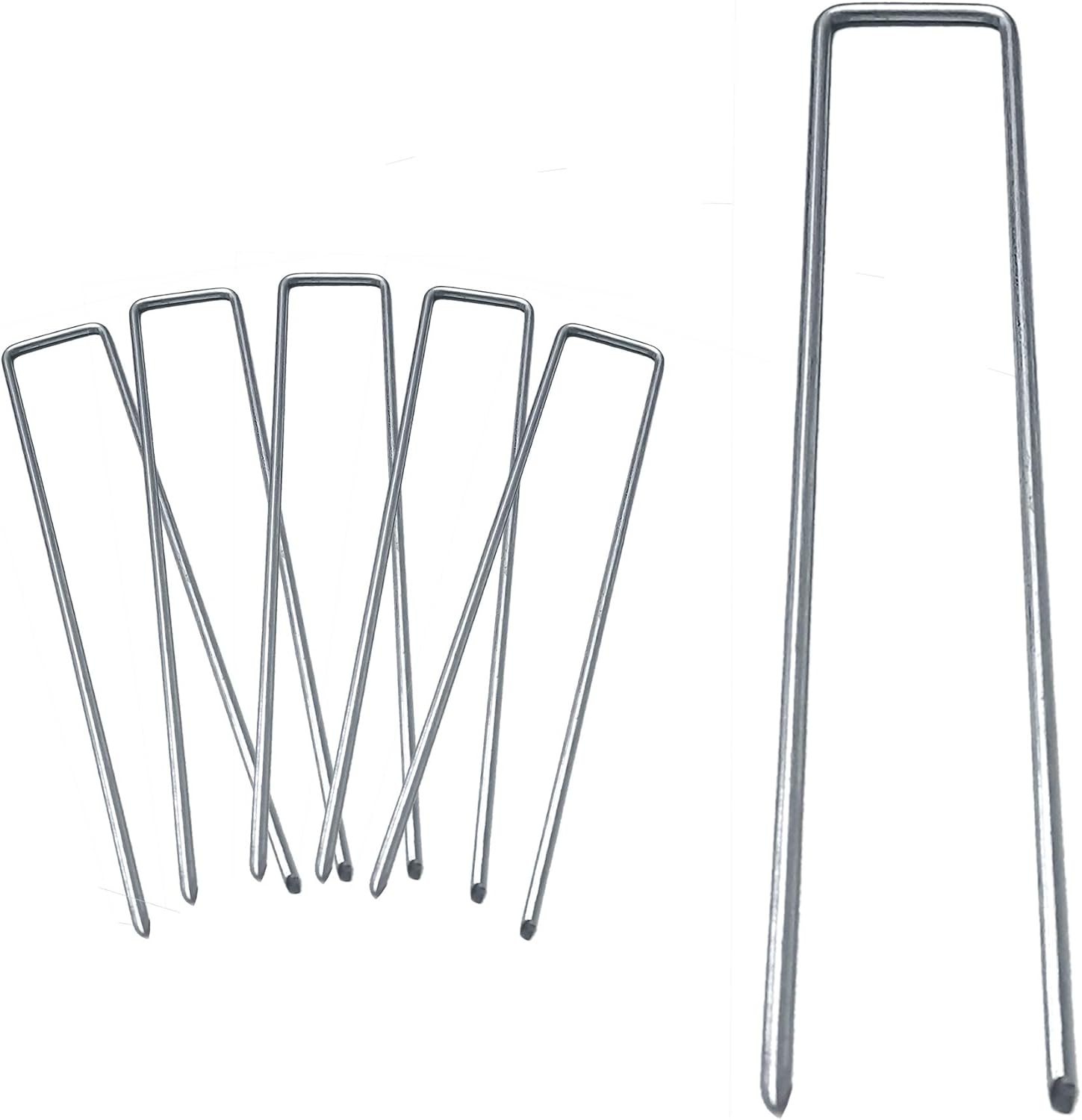 BEBEKULA 100 Pack 6 Inch Garden Stakes, Galvanized Landscape Staples, Heavy Duty Sod Pins for Weed Barrier Fabric, Ground Cover, Irrigation Tubing