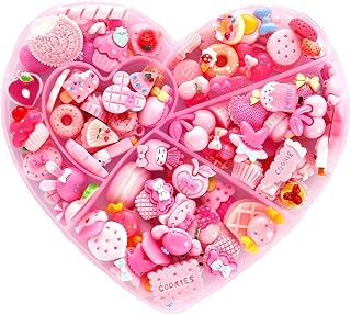Resin Flatback Charms, 100pcs Slime Charms and Containers Mixed Candy Cake Sweets Resin Cabochons for DIY Crafts, Scrapbooking, Jewelry Making(Pink)