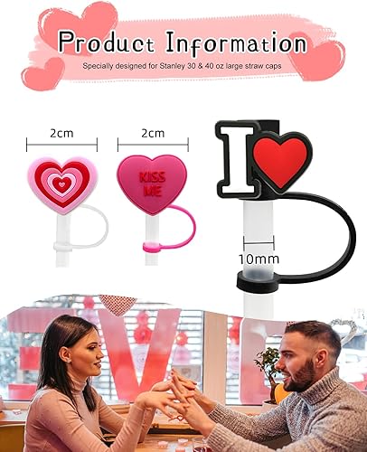 Miniatura 2 de Tapas de paja con forma de corazón de 0.394 pulgadas, 4 piezas de adornos de silicona compatibles con vasos Stanley de 30 y 40 onzas, bonitas tapas