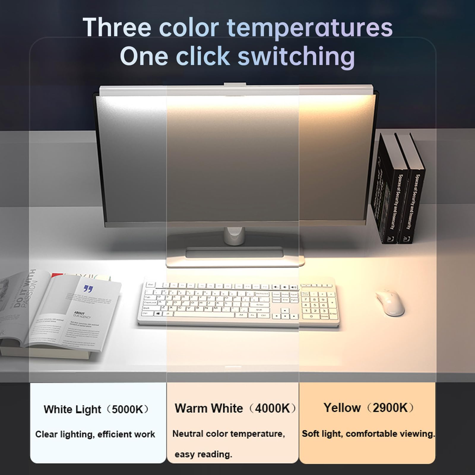 Barra de luz para monitor con retroiluminación RGB, lámpara de pantalla LED para computadora para cuidado de los ojos, fuente de luz dual alimentada por USB con control táctil para computadora 5