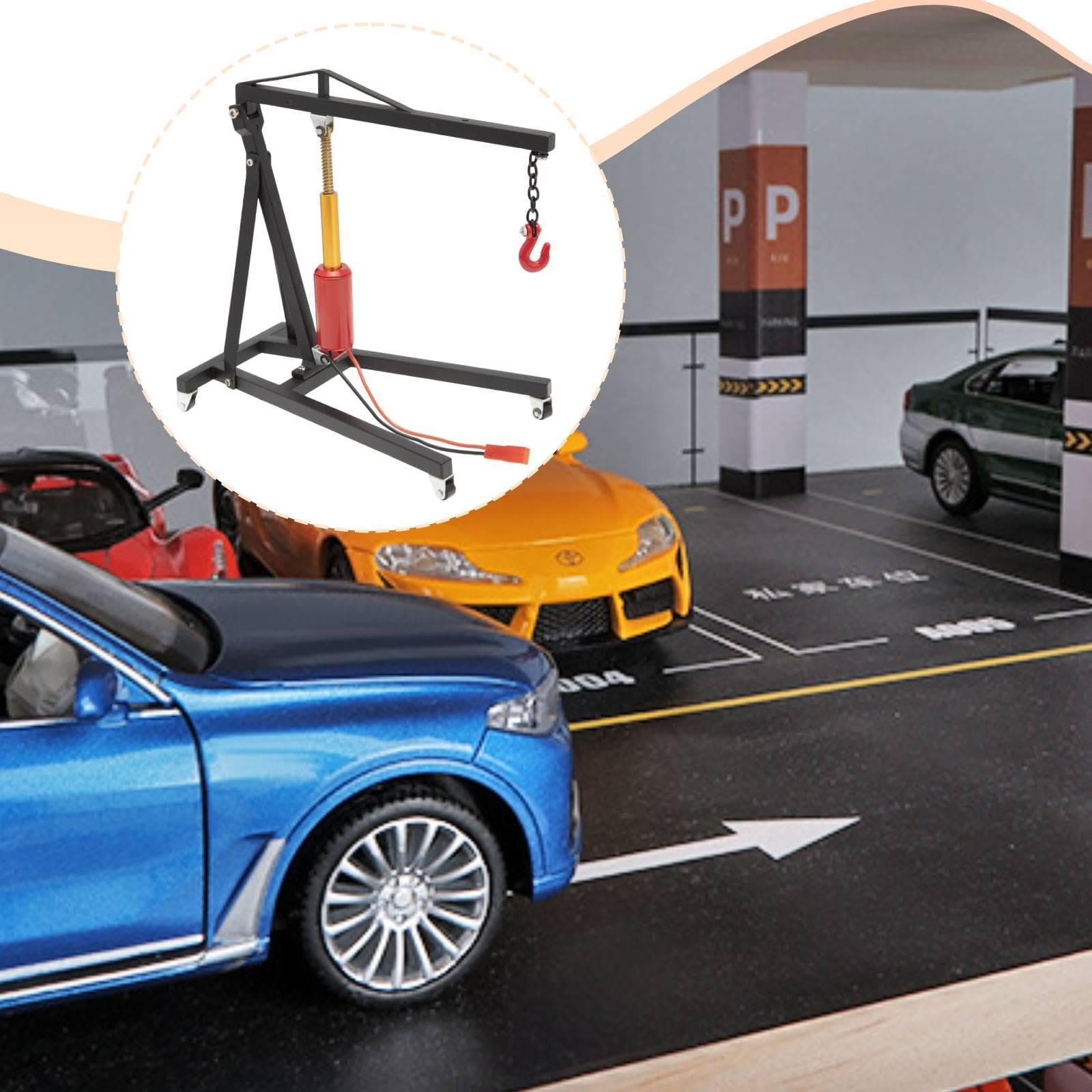 RC Gru Motore Sollevamento Componenti Modellismo Garage in Lega per Simulazione Sollevatore Officina Auto Radiocomandate Adatto a Esposizion, Nero
