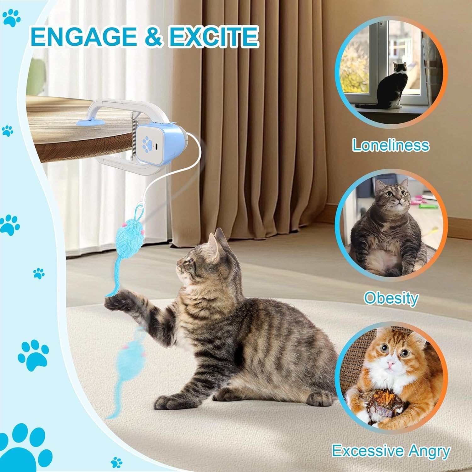 Jouet interactif Automatique rétractable Suspendu pour Chat, Compagnon de Jeu motorisé Rechargeable pour Chats d'intérieur, pour Lutter Contre l'ennui