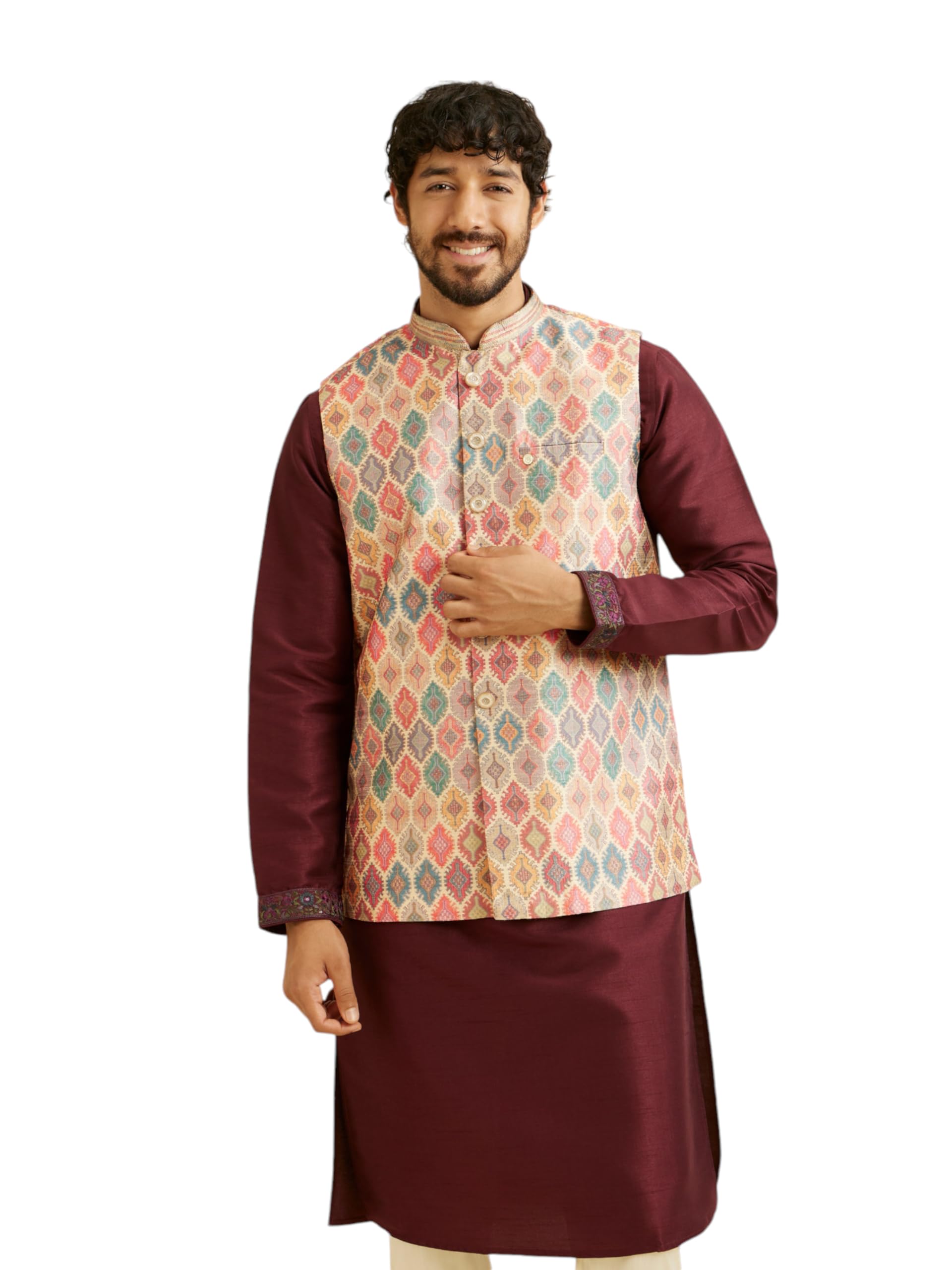 manyavar Men's Art Silk Printed Jacket (1pc)-picture-30