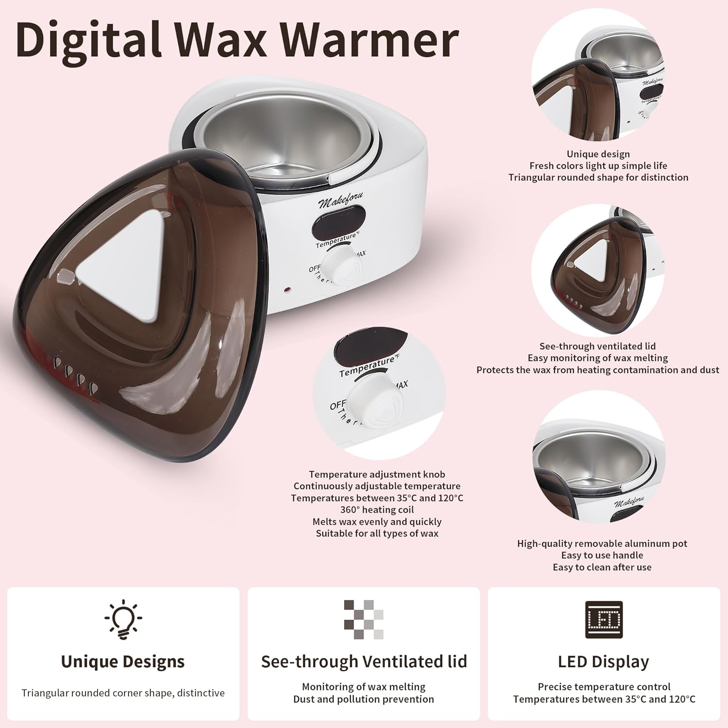 Brazilian Waxing Kit - Bikini & Full Body Hair Removal with Digital Warmer, 4 Scented Wax Beads & 27 Silicone Tools - Home Waxing for Women & Men, Face & Body Care (White) - Image 2