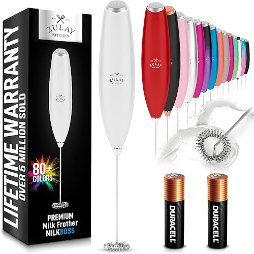 Miniatura 204 de Zulay - Potente espumador de leche con 4 pilas Duracell incluidas, manual, potente espumador de leche para capuchino, frappé, matcha y crema de