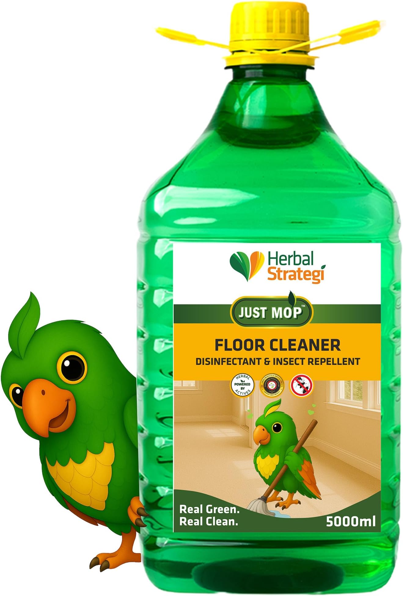Herbal ? Just Mop Floor Cleaner | Completely Herbal Disinfectant Insect Repellent Ecofriendly Biodegradable Skin Safe Baby Safe PetFriendly, Green, Lemongrass, 5 Ltr