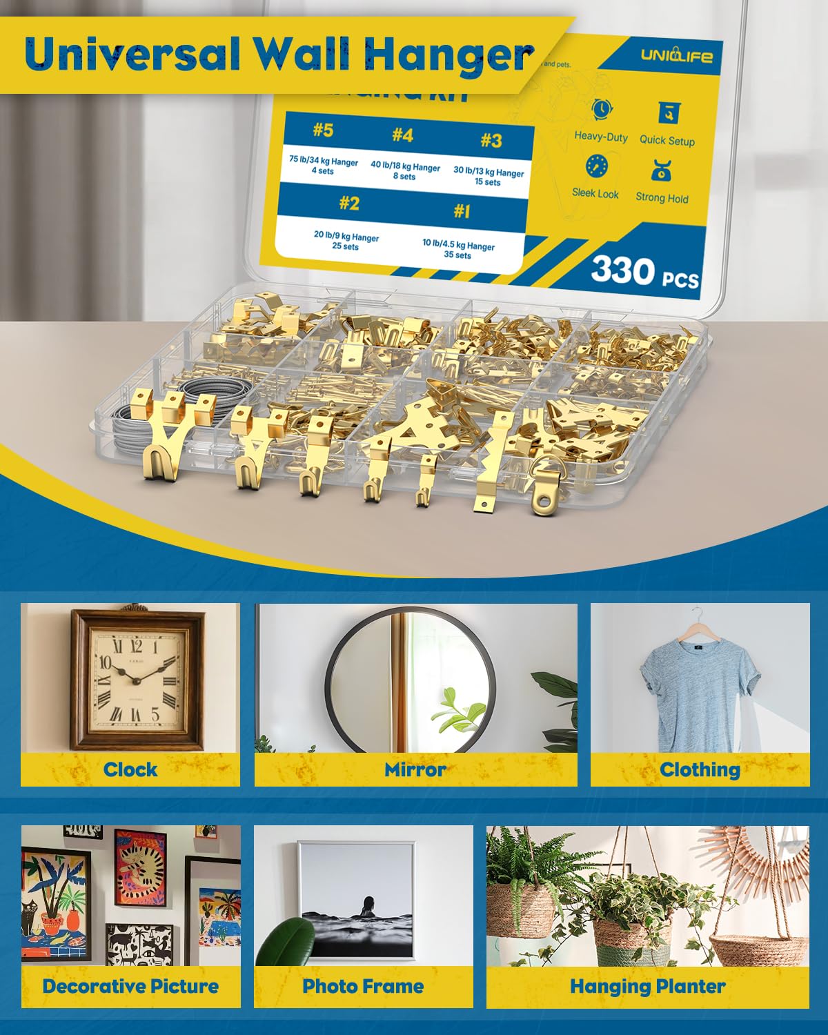 Uniclife Picture Hanging Kit - 330 Pcs Heavy Duty -7 Uniclife Picture Hanging Kit - 330 Pcs Heavy Duty -7
