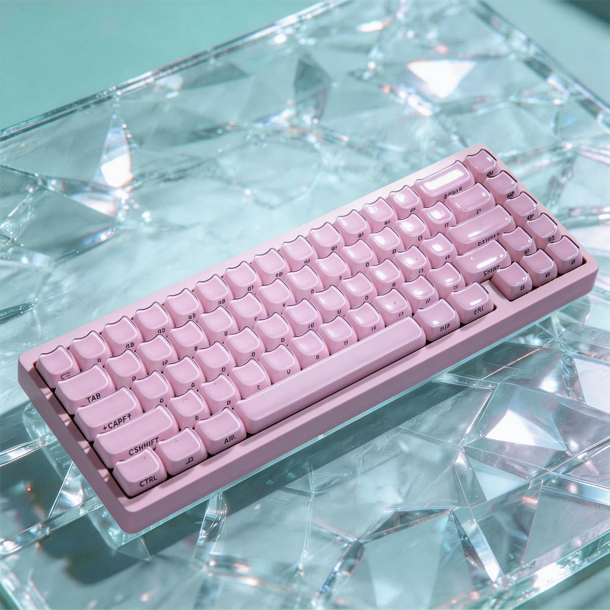 Hyekic Crystal Jelly Cat Shape Keycaps, 119 touches translucides rose mignonnes imprimées sur le côté Mao Profile Custom Keycap pour 61/68/84/87/98/100 Cherry Gateron MX Swithes Clavier mécanique