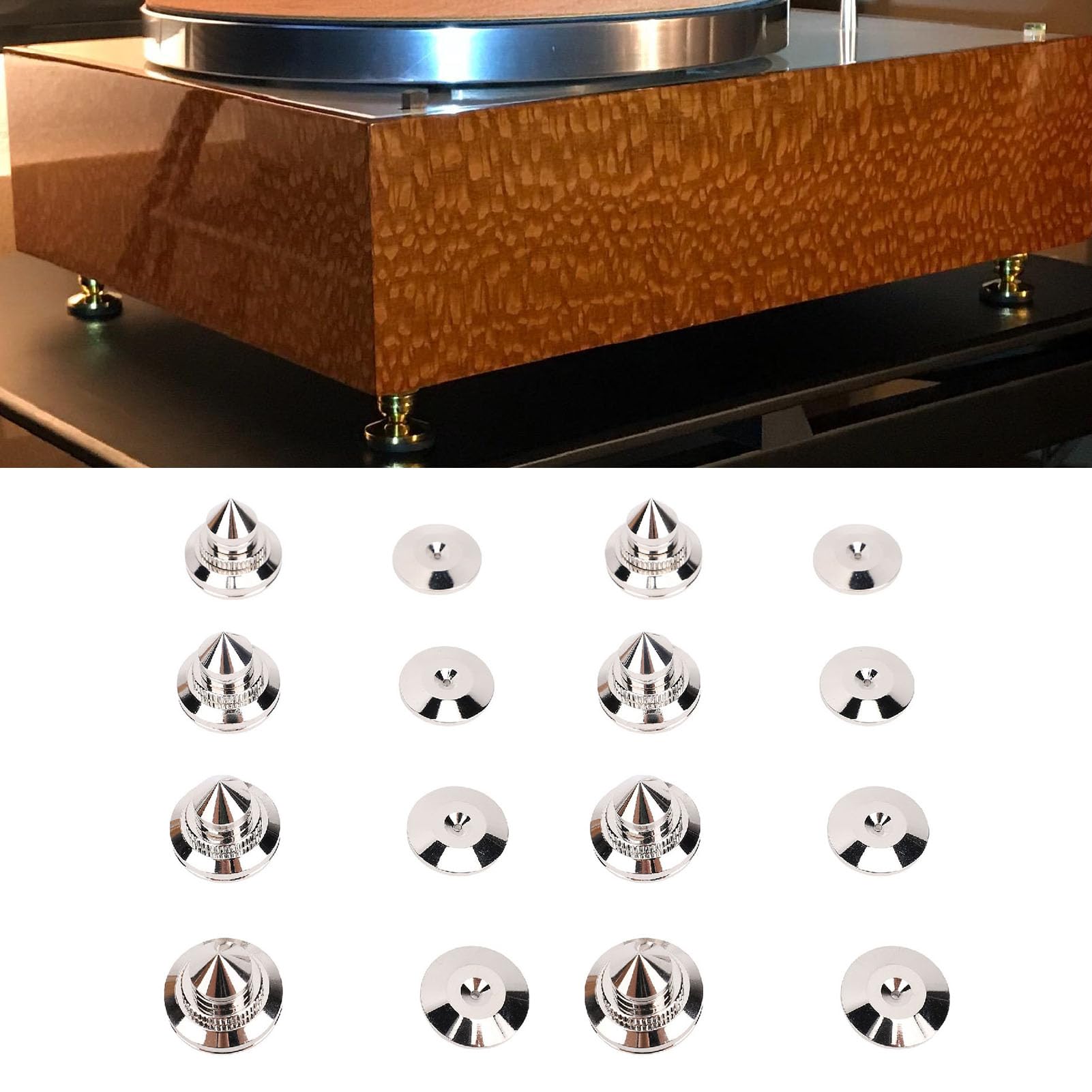 Luocute Punte per Altoparlanti Protezioni per Pavimenti 8 Pezzi, Piedini di Supporto Isolanti Regolabili Antiurto per Amplificatore HiFi Subwoofer Registratore DAC Lettore CD DVD