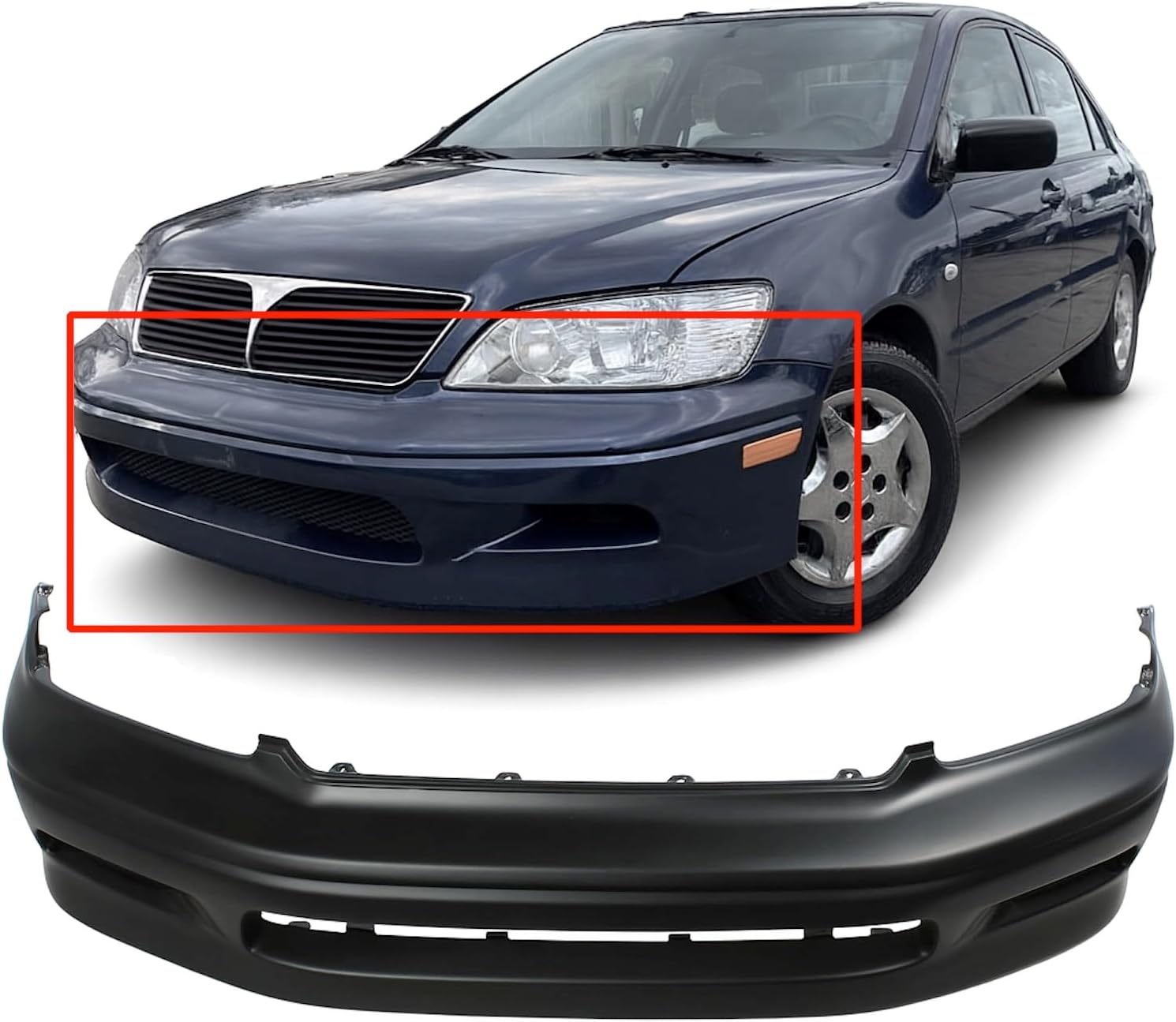 FitParts Compatible With Front Bumper Cover 2002-2003 Mitsubishi Lancer ES LS Sedan 02-03. New, Primed and Ready for Paint. With Fog Light Holes. MI1000277 MR972520