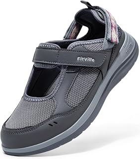FitVille Diabetic Shoes for Women Extra Wide Diabetic Womens Sandals, Walking Shoes with Adjustable Closures Arch Support, Orthopedic Sandals for Flat Feet Heel Pain Relief,Plantar Fasciitis