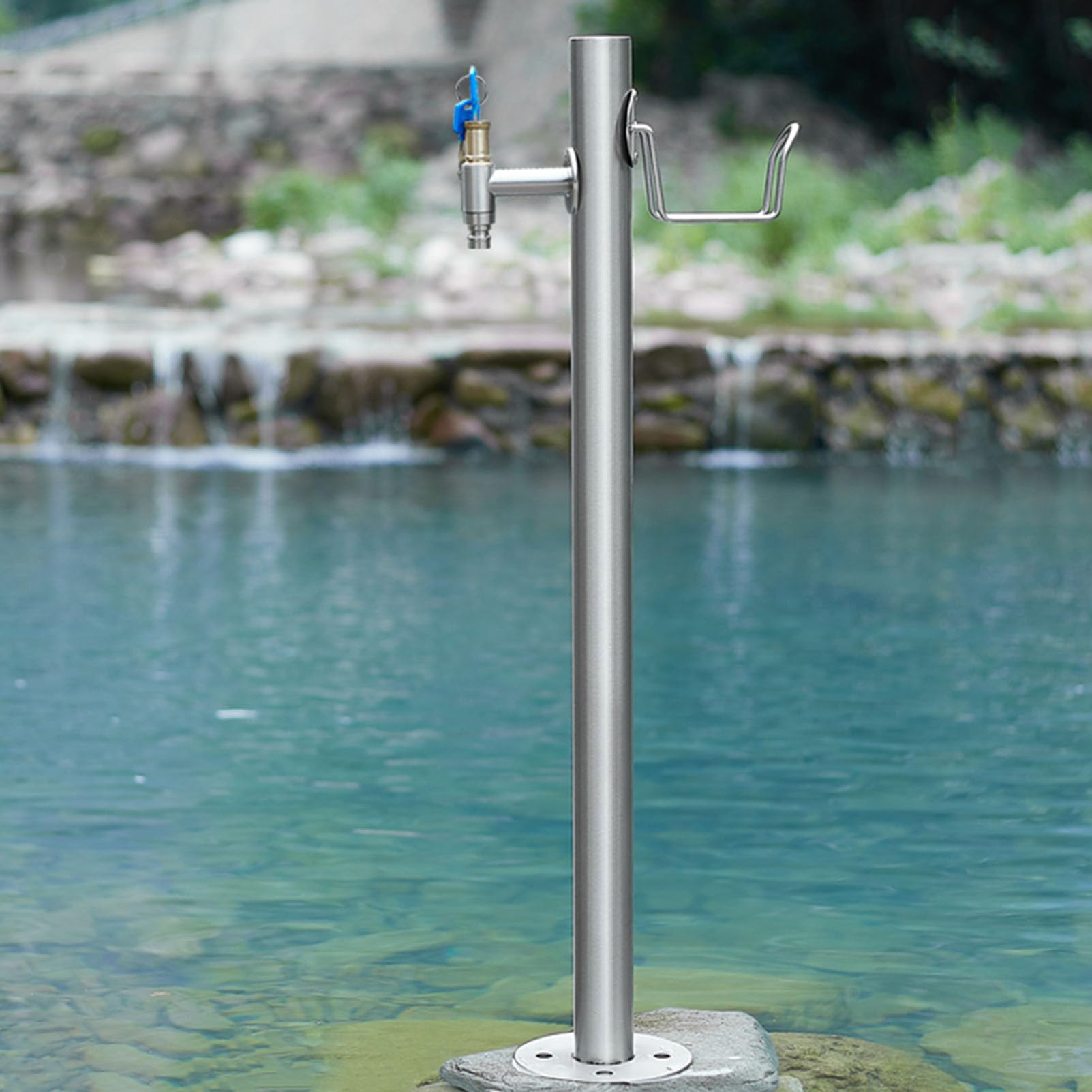 ZYCHSJXA Freestanding Stainless Steel Garden Water Column with Hose Stand Anti Freeze Outdoor Tap Courtyard Faucet Post Metal Hydrant for Irrigation & Washing