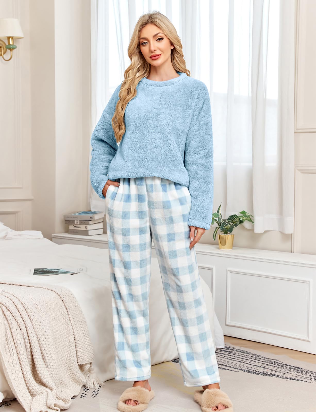 Niwicee Pyjama Femme Polaire Ensemble d'hiver Chaud Longue Ultra Hiver Pyjama Deux Pièces épaississant Et Chaud Pilou Manches Longues Tenue d'intérieur Cadeau de Noël