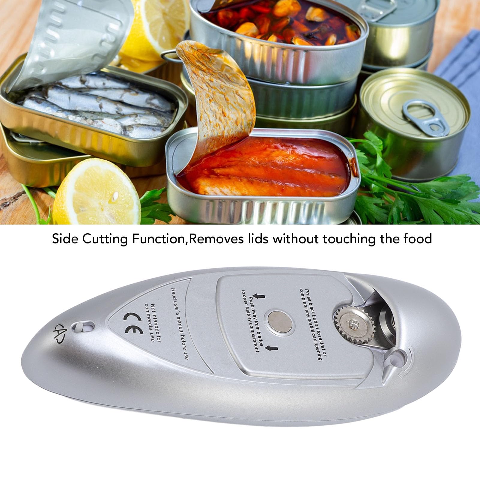 YUYTE Abrelatas eléctrico a pilas, abrelatas automático, acero inoxidable, automático, con corte lateral, para cocina y hogar