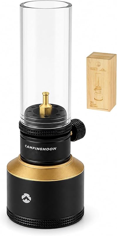 CAMPINGMOON Linterna de vela de gas para camping, tanque recargable de 15 g (negro) | Brillo suave estilo vela para mesas de campamento y cenas al aire libre