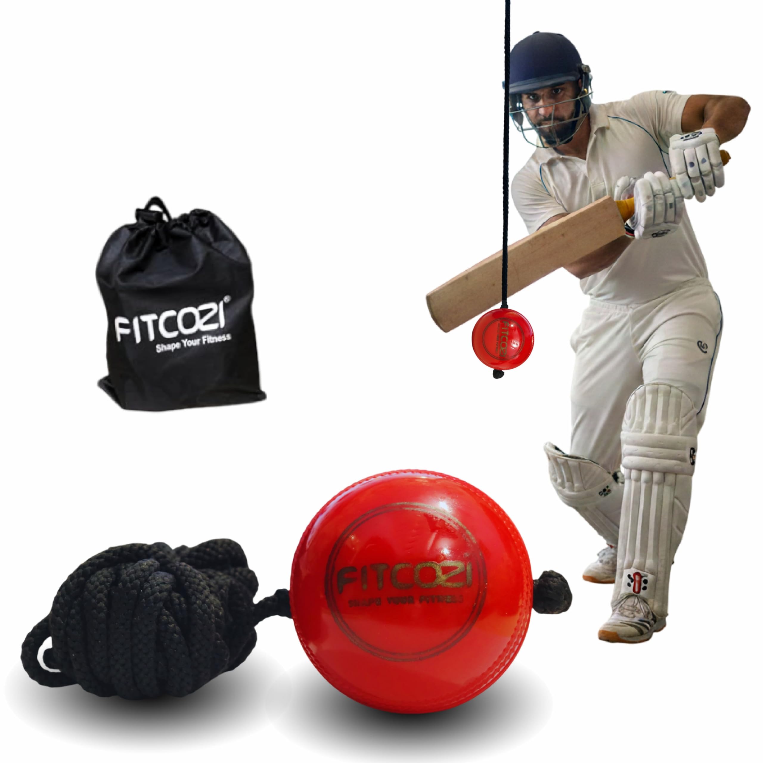 FITCOZI Rubber Cricket Practice Pvc/Rubber Hanging Ball, Red