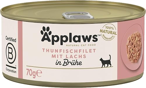 Applaws Natürliches Nassfutter für Katzen, Thunfisch mit Lachs in Brühe - 24 x 7