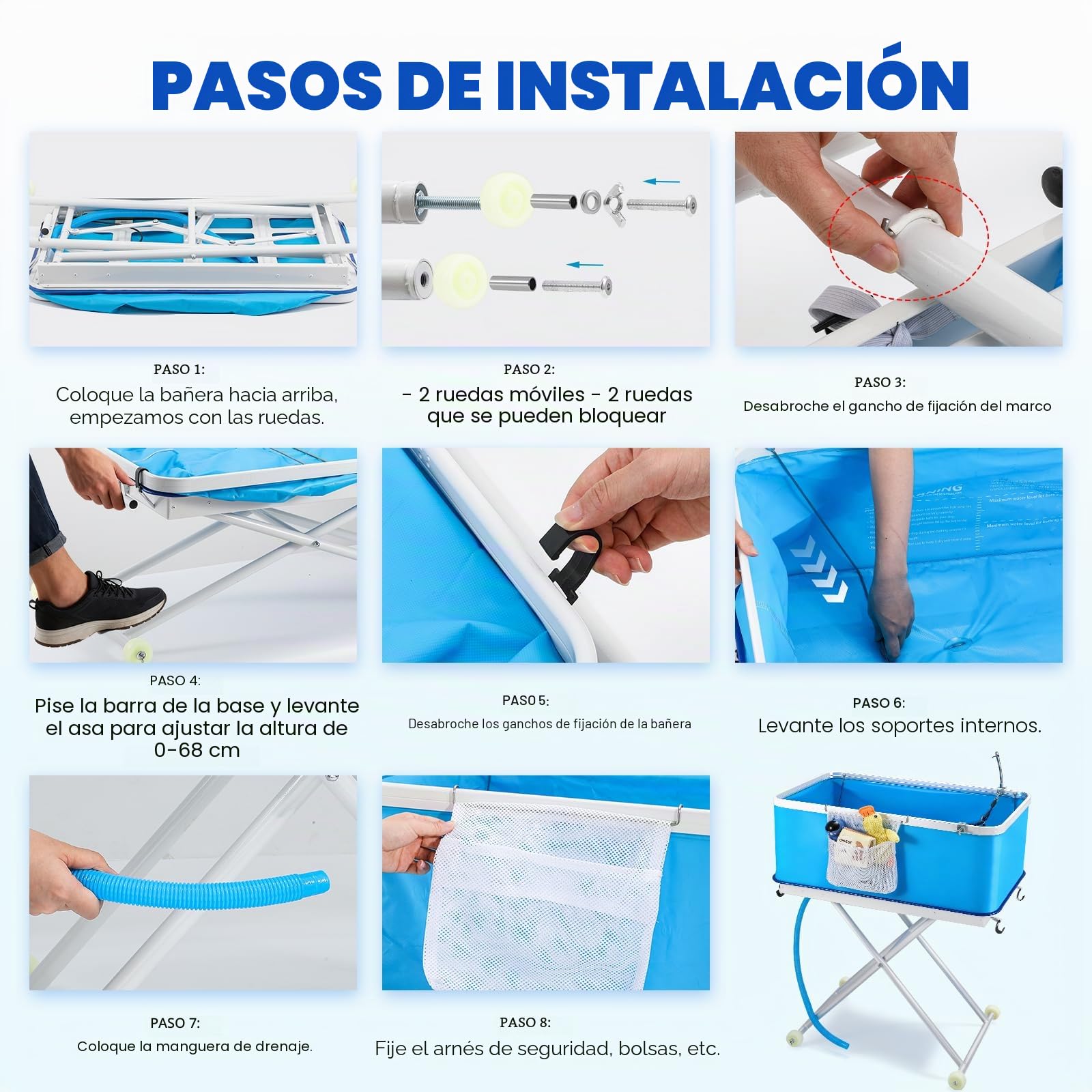 NEWTRY Bañera elevada para perros con desagüe, gran capacidad, plegable, altura ajustable, para perros y gatos pequeños y medianos (azul)