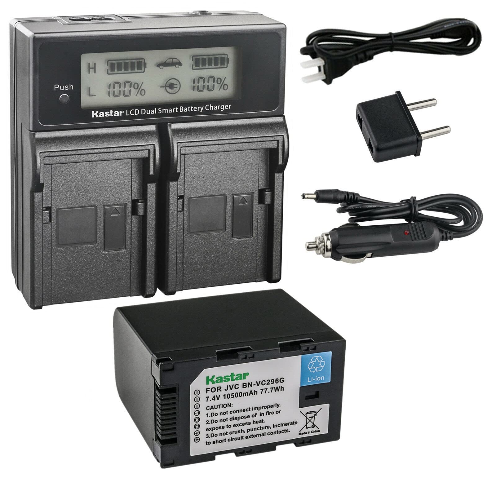 Kastar 1-Pack Battery and AC LCD Dual Fast Charger Compatible with JVC GY-HC500 GY-HC500E, GY-HC500U GY-HC500UN, GY-HC500SPC GY-HC500SPCN, GY-HC550