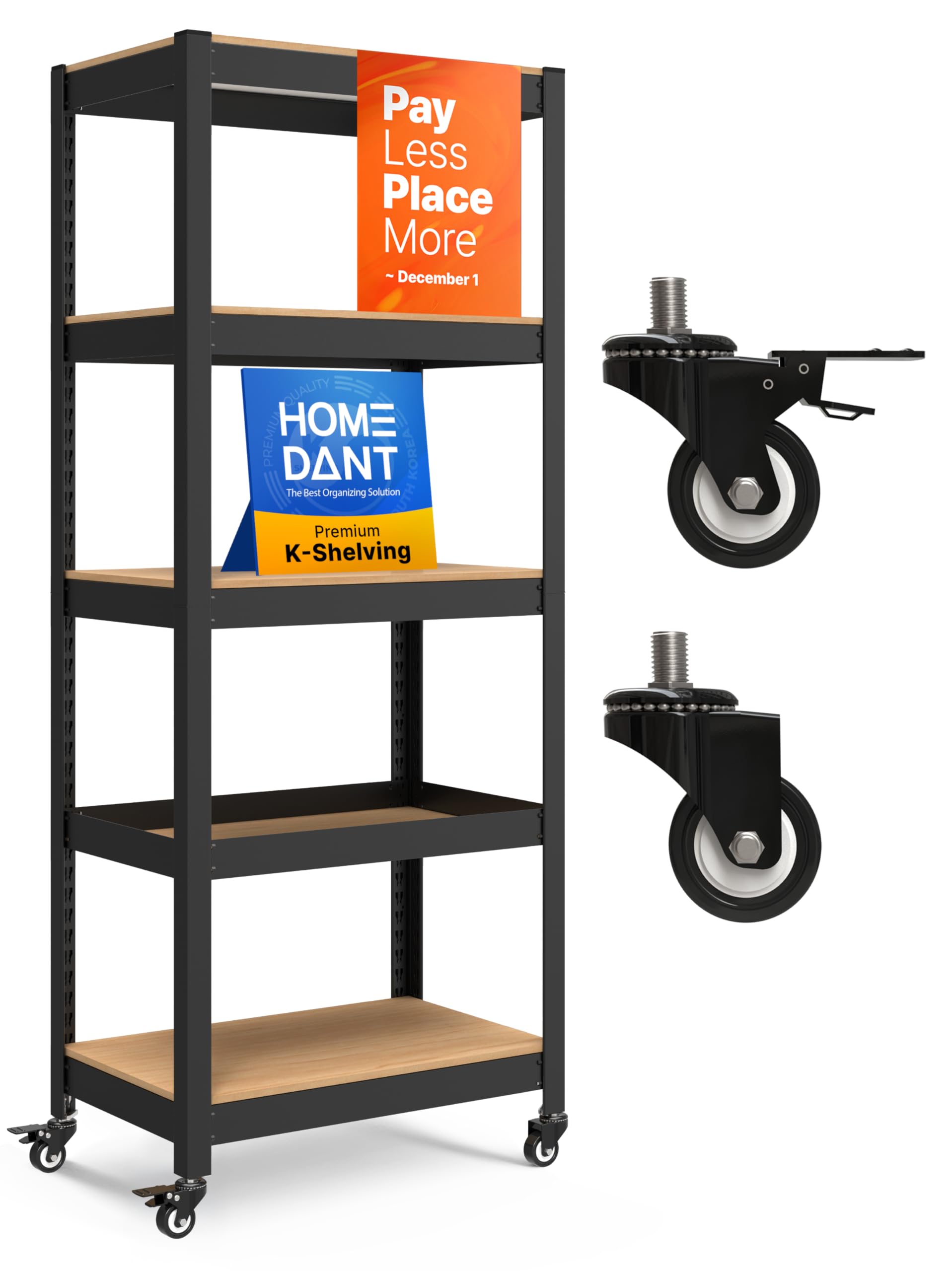 HOMEDANT Regal 5-stöckig – Metall Mit Laminateinlagen, Verstellbar, Für Küche & Garage