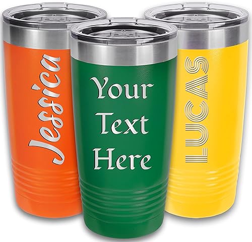 Vaso personalizado de cuello de anillo de 20 onzas con pajilla, vaso aislado al vacío personalizado con texto grabado en Estados Unidos cumpleaños,