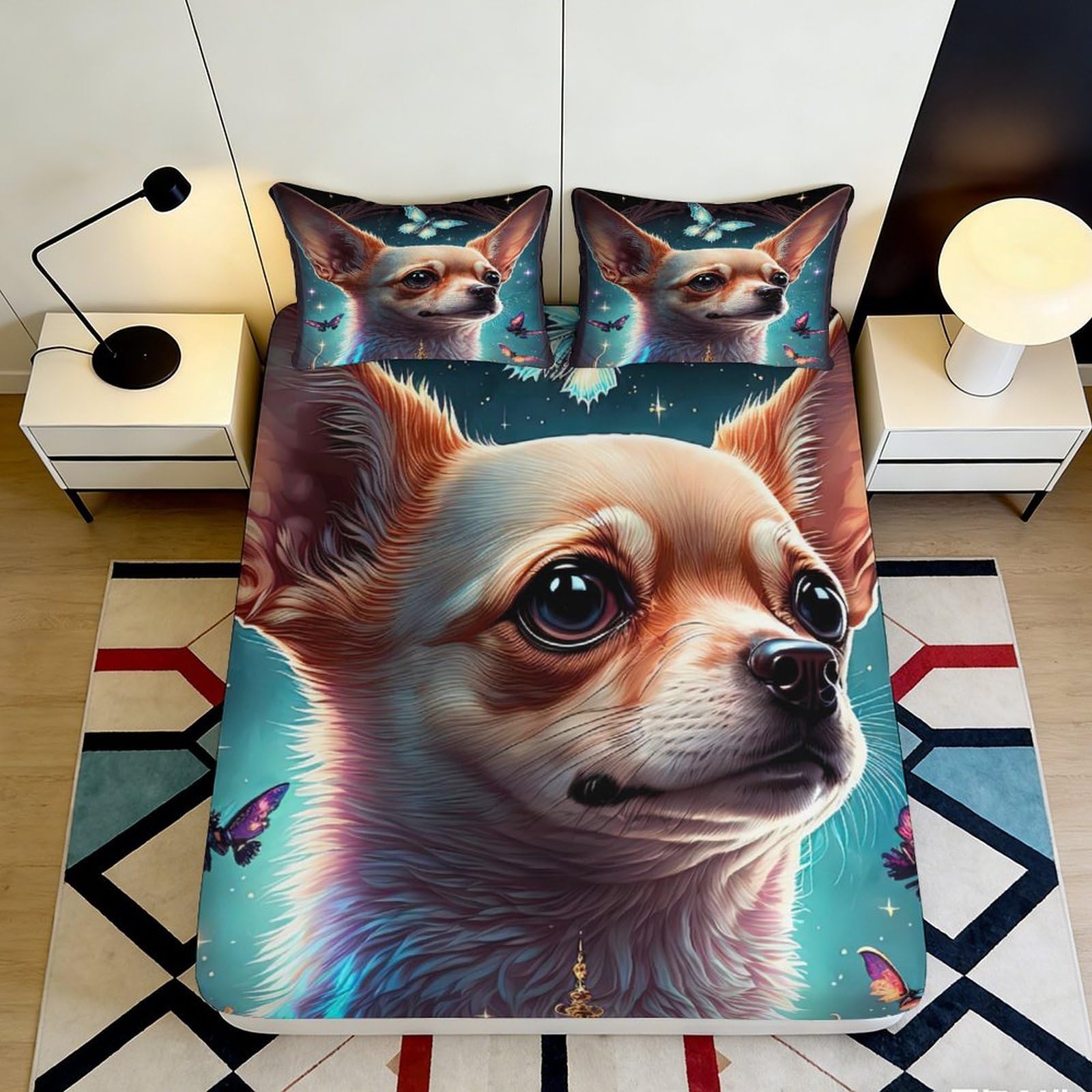 3D Printed Chihuahua Dog Fitted Sheet Microfiber Soft Durable 3D Printed Animal Mattress Cover for Bedroom Dormitory Guest Room Decor Protection 120x200x25cm