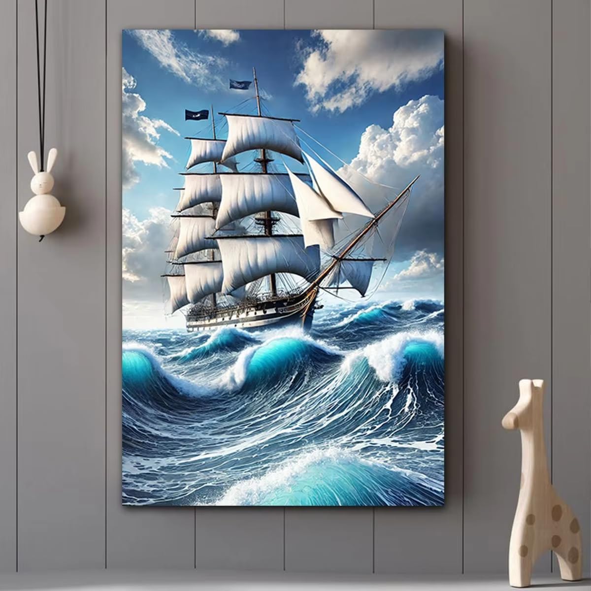 awtrhfc Vintage Nautical Sailing Ship Canvas Painting Stormy Ocean Waves & Dramatic Skies Wall Art Poster for Living Room Home(30x40cm(12x16in)/No frame)