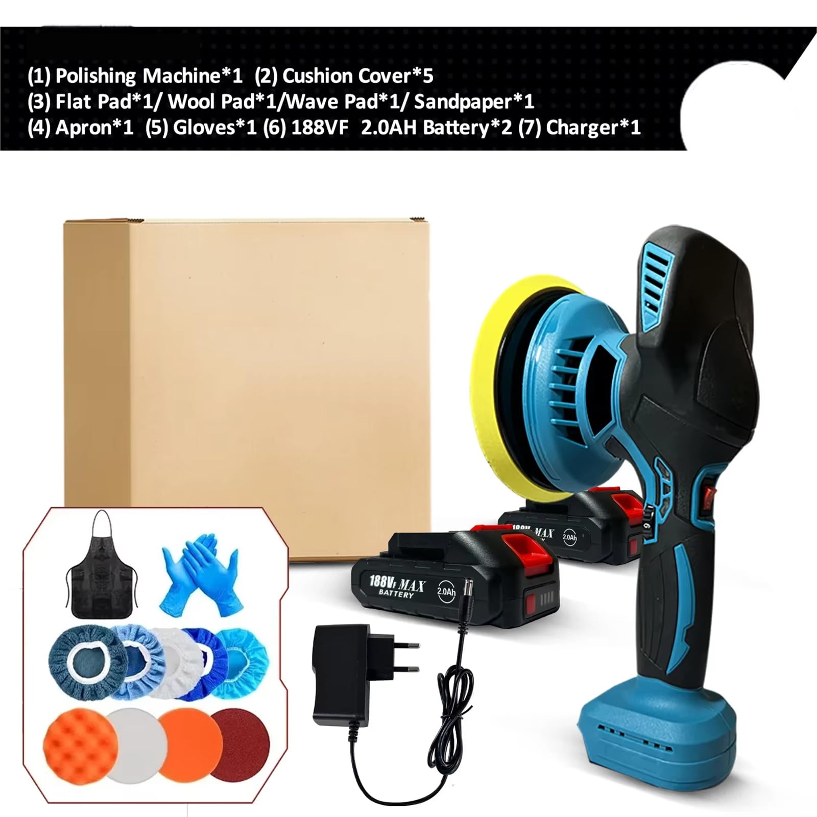 Pulidora de coche para detalles de coche, kit de máquina pulidora profesional de 6 pulgadas, 6 velocidades variables 2500-7000 RPM con placa de pulido de 6 pulgadas, enceradora pulidora inalámbr