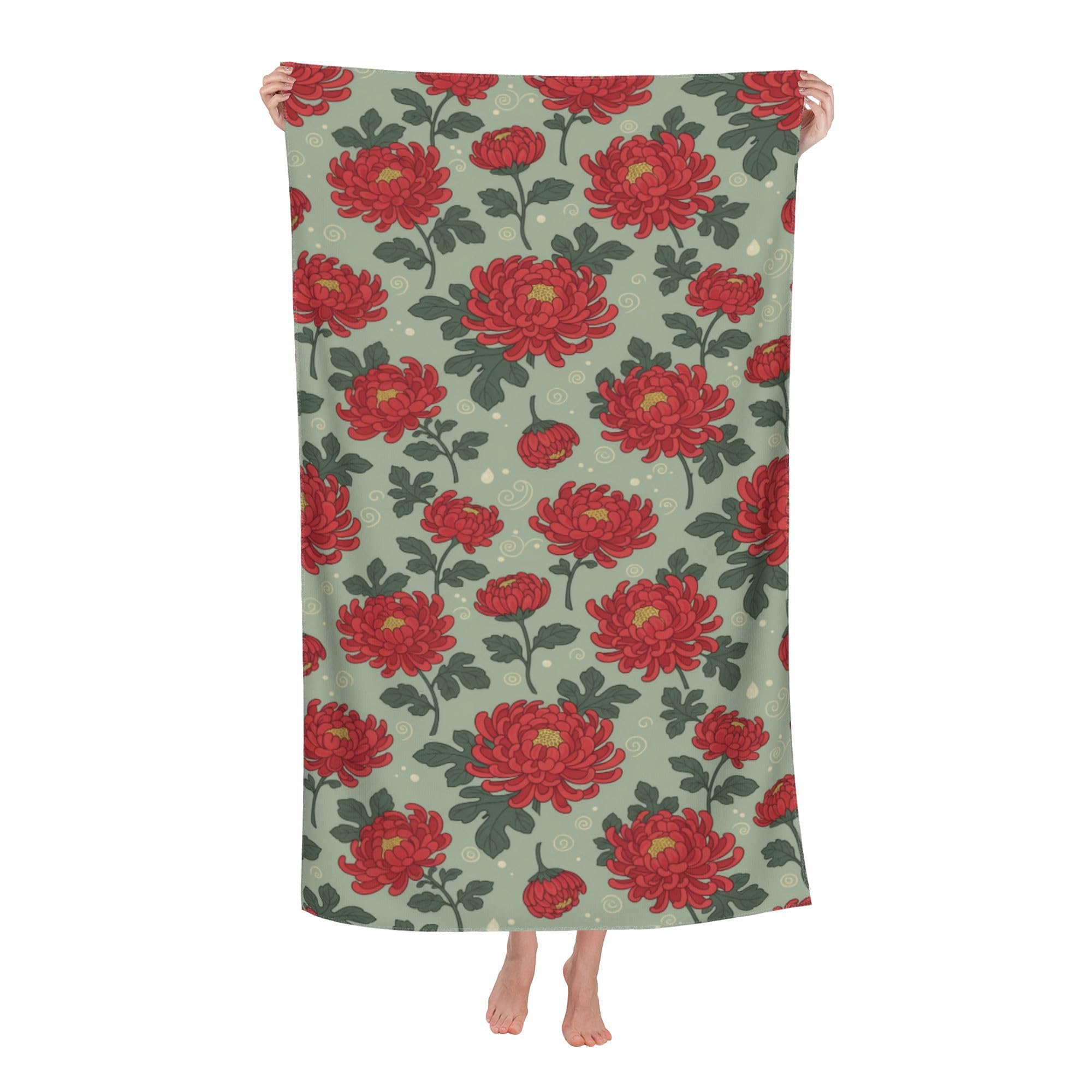 peiyeety Red Chrysanthemums Soft Bath Towels Absorbent Bathroom Towel for Beach Hotel Gym Spa Shower