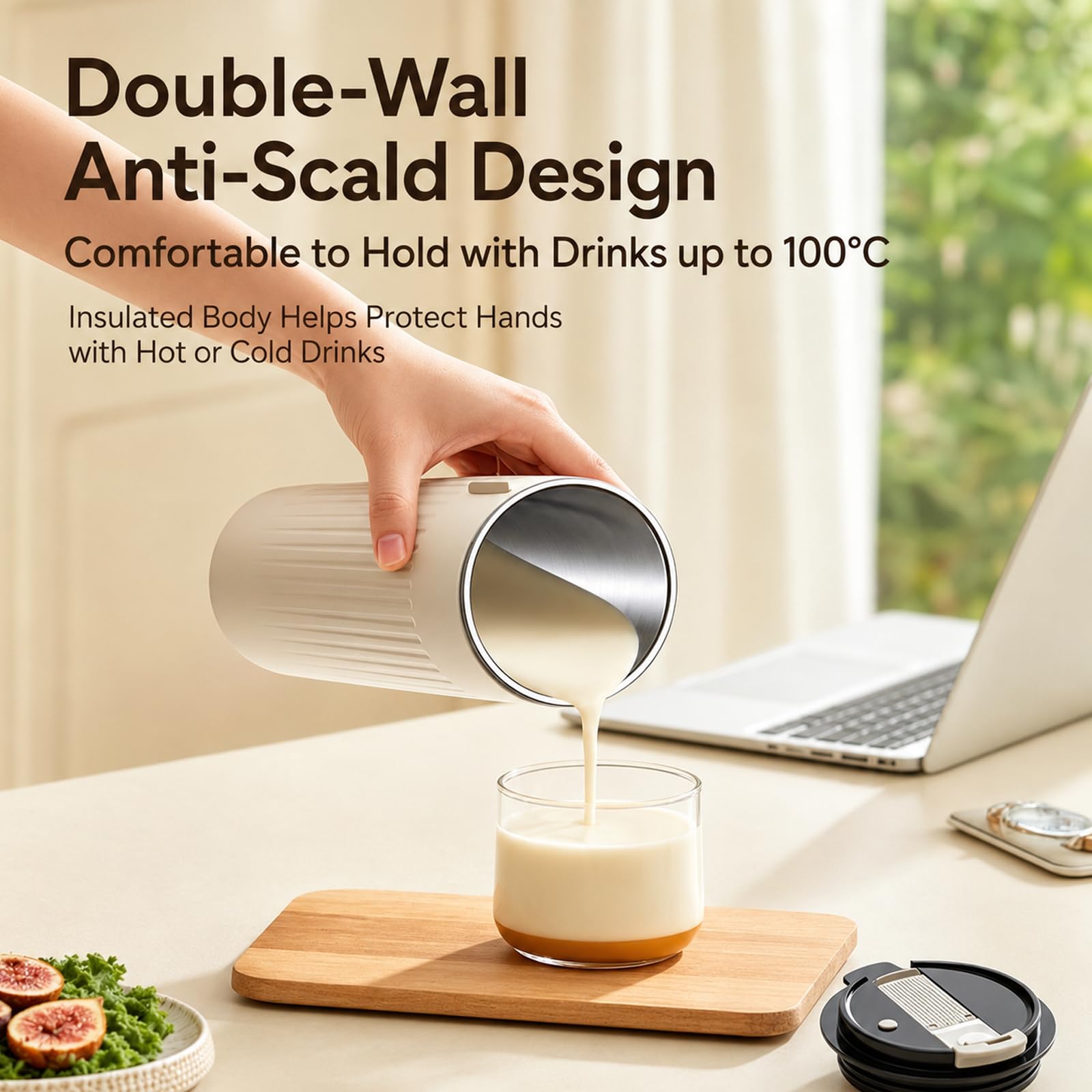 Macchina per Latte di Soia Portatile 350 ml, Modello Automatico 6-in-1 | 20 Lame in Acciaio Inox, Programmi Caldi e Freddi, Pulizia con Un Tocco e Design Senza Filtro per Casa, Lavoro e Viaggi