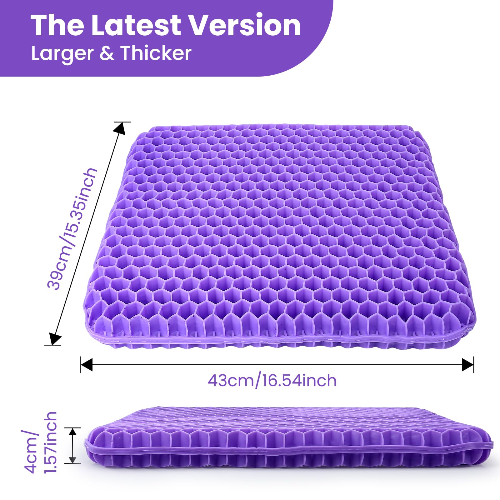 BTDZDD cuscino gel per sedia, Cuscino In Gel, Cuscino per Coccige, Cuscini per Sedie Traspiranti per Auto/Ufficio/Casa/Sedia a Rotelle (Viola, 43 * 39 * 4)