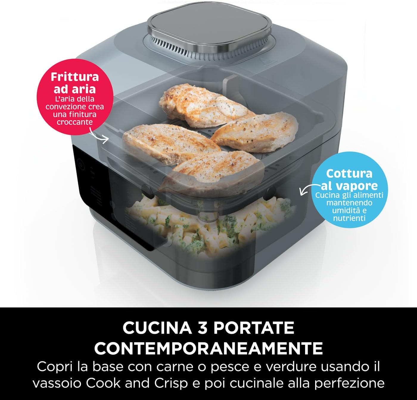 Ninja Speedi Pentola elettrica rapida 10 in 1, friggitrice ad aria e pentola a pressione, 5,7 l, pasti per 4 in 15 minuti, frittura ad aria, cottura al vapore, ecc., grigio sale marino, ON400EU