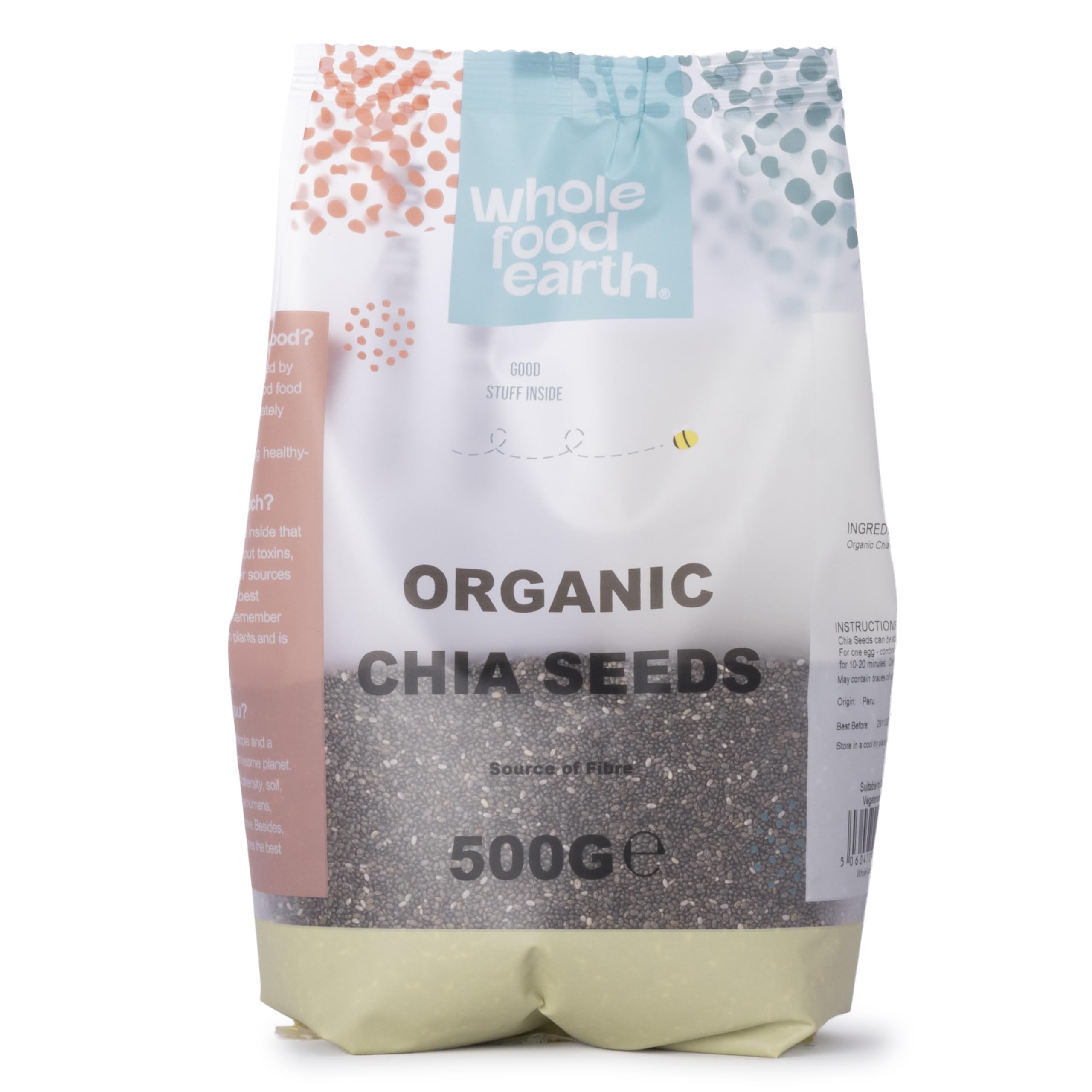 Wholefood Earth Organic Chia Seeds – 500g | Raw | GMO Free | Vegan | Source of Fibre | Certified Organic