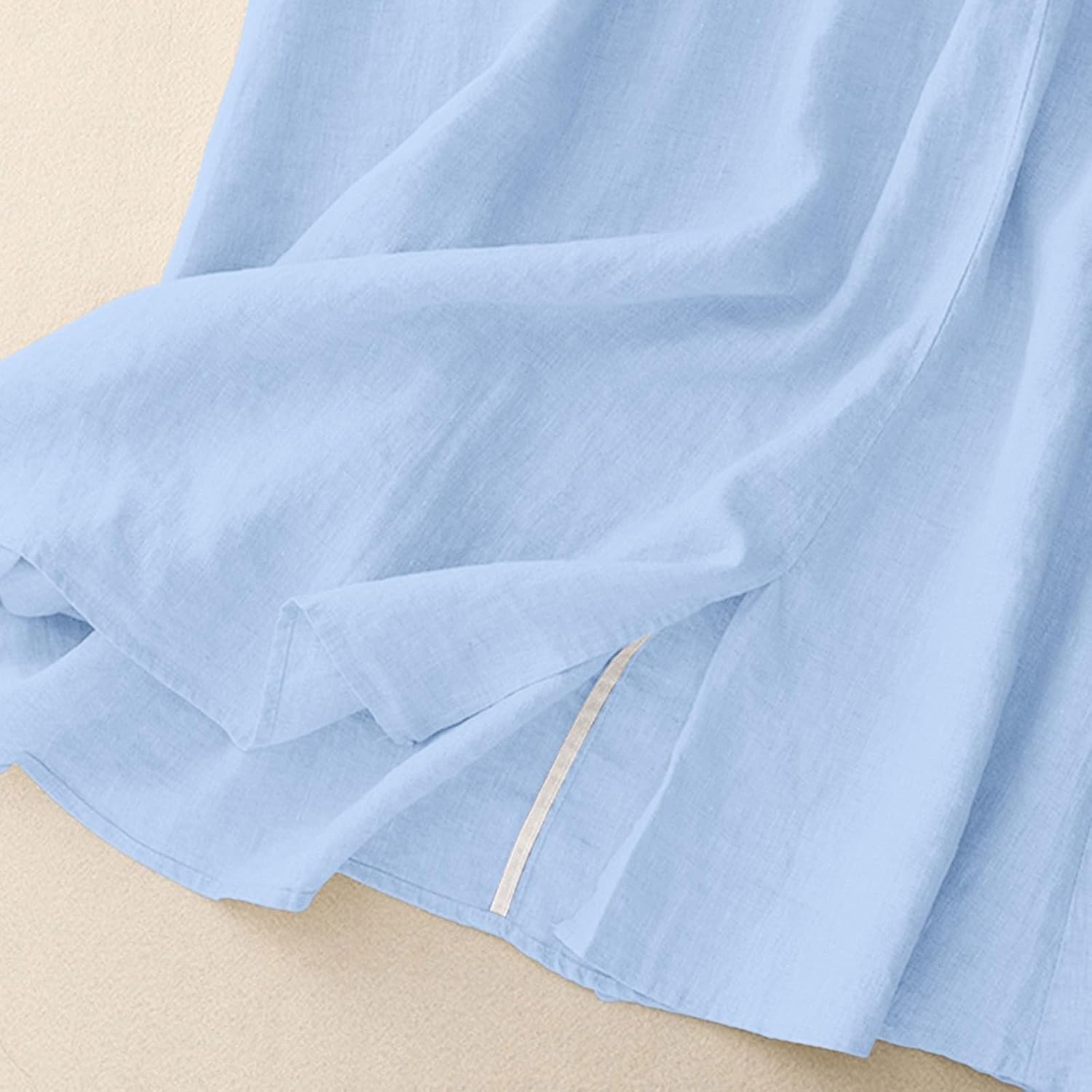 Oplxuo Women's Embroidered Linen Midi Skirt Elastic Waist Casual A-Line Flowy Boho Skirts with Pockets