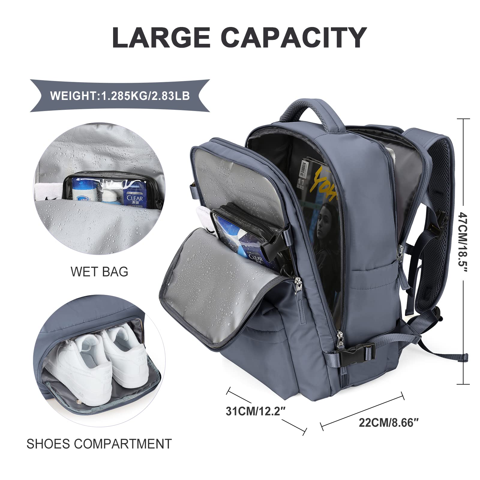 SZLX Borse da Cabina per Easyjet 45x36x20 Zaino da Viaggio Donna Ryanair 40x20x25 Bagaglio a Mano con porta usb zaino da viaggio aereo bagaglio a mano zaino per laptop Casual Daypack