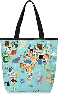Sacolas de lona com zíper e bolso interno, bolsa de ombro feminina casual bolsa de mão animal tigre leão, bolsas de compras reutilizáveis de cozinha bolsas de lona para uso em bolsas de livros, sacolas de compras, sacolas de presente, Multicor