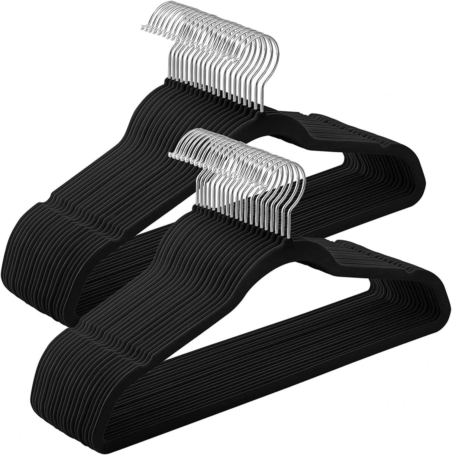 Rayan And Brothers Premium Pack of 50 Black Velvet Hangers, Non-Slip Suit Hangers for Closet - with 360° Swivel Chrome Hooks; Perfect for Hanging Heavy Clothes like Pants, Coats, Jackets and More (50)