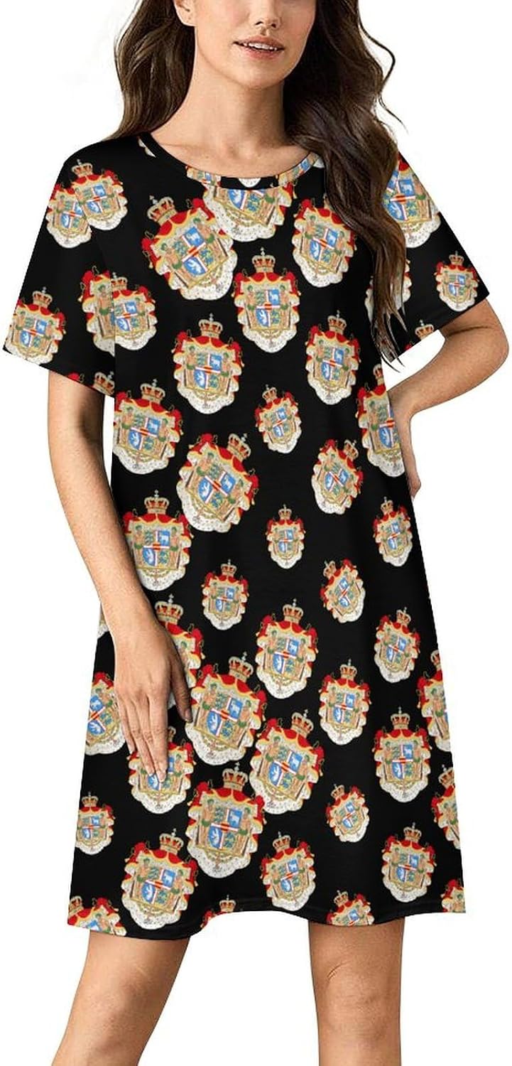Coat of Arms of Denmark Nightgowns for Women Short Sleeve Sleep Dress Casual Sleepshirt Night Gowns Pajamas