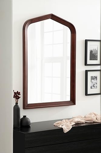 Miniatura 5 de Kate and Laurel Tudor Espejo de pared de madera tradicional con arco puntiagudo y marco de madera de piezas 36 x 28 pulgadas marrón nogal