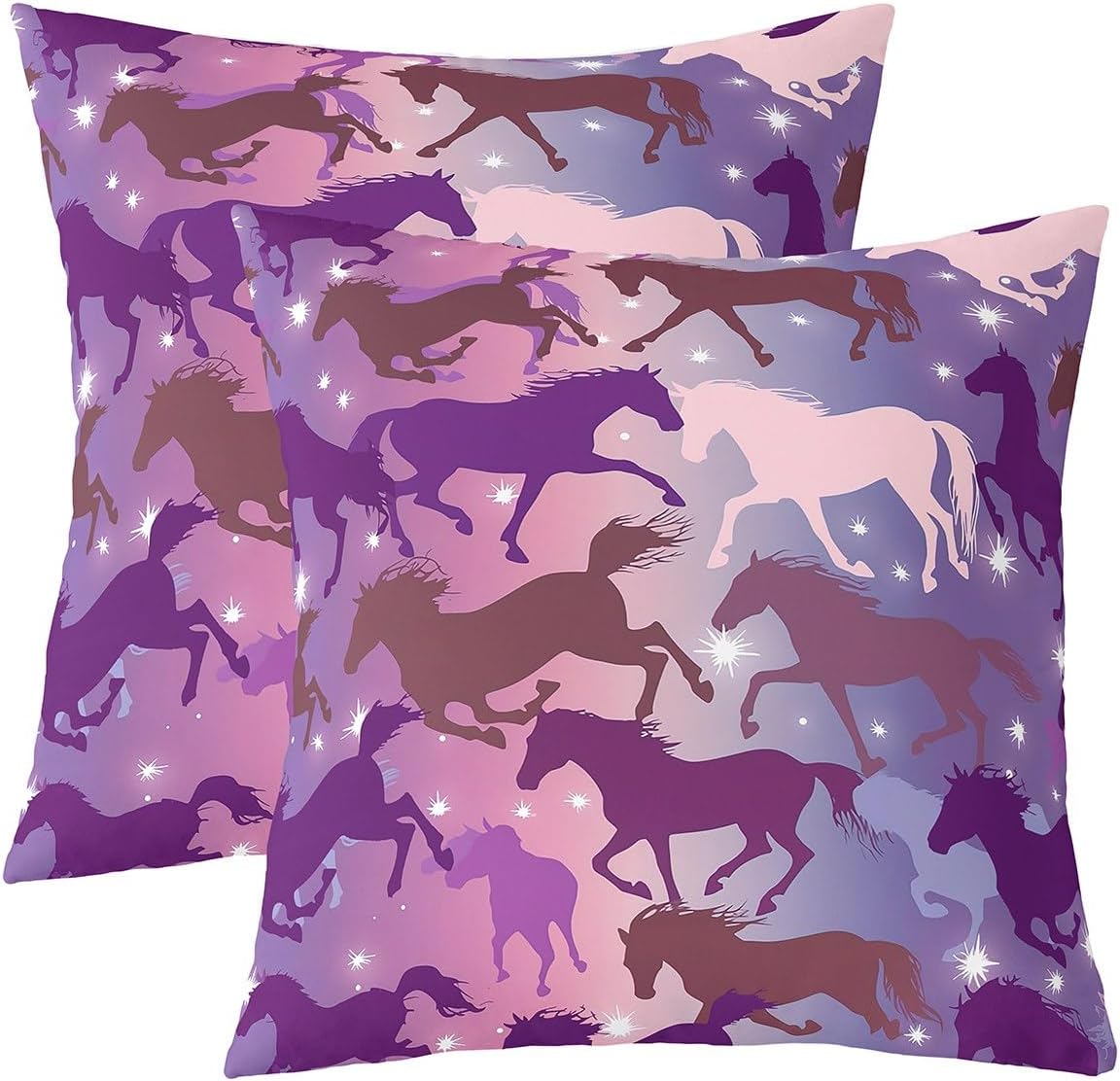 Feelyou Horse Pillow Covers 24x24 Set of 2 Galloping Horse Decorative Throw Pillow Covers Cases Home Decor Cute Animal Decor Kawaii Cowboy Colorful Glitter Cushion Case for Couch Sofa Outdoor