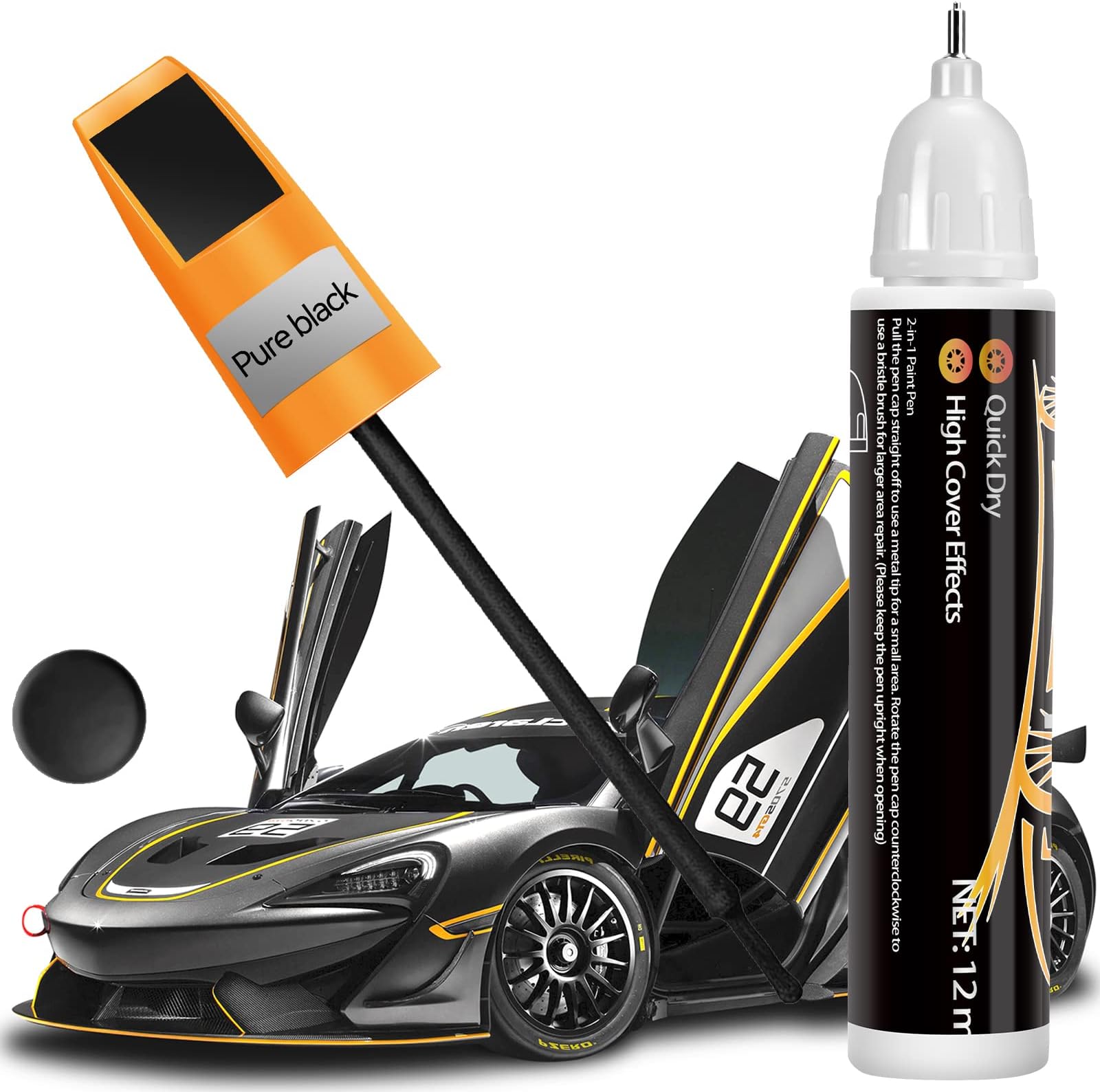 Touch Up Paint, Easy & Quick Auto Paint Scratch Repair, Two-In-One Car Scratch Remover Pen, Erase Scratches, 0.4oz (Black-1pcs)