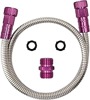 Vista 1 de YANWOO Manguera de jardín de acero inoxidable 304 de 3 pies hembra a hembra con conector macho rosa a macho para carrito de carrete de manguera
