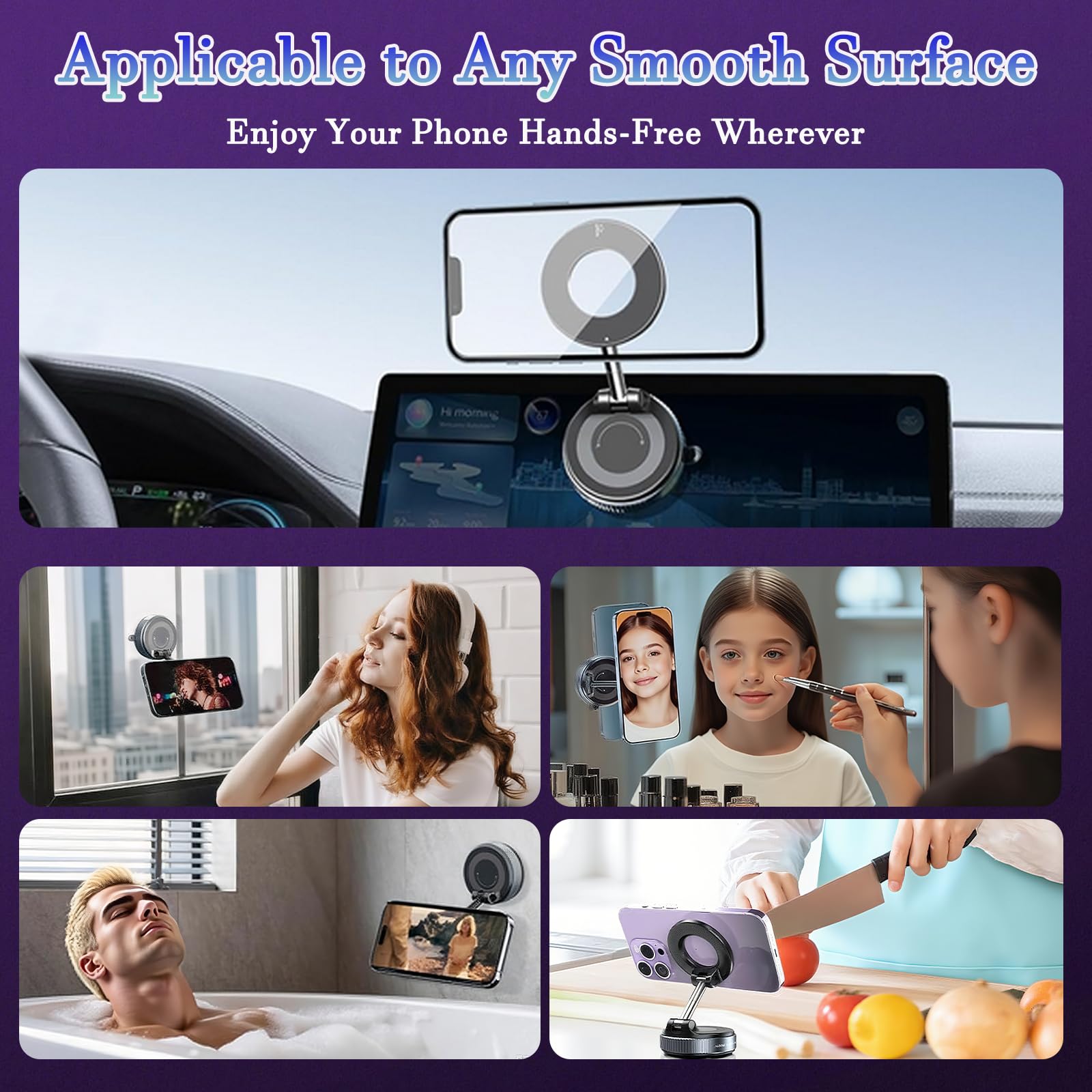 Soporte magnético de succión de 360° mejorado para teléfono, plegable y reforzado, compatible con todos los teléfonos inteligentes para coche/gimnasio/espejo/superficie lisa (negro)