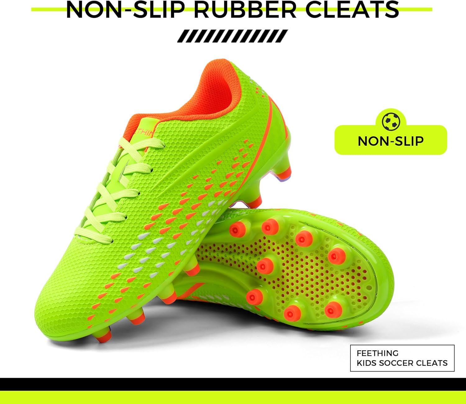 Kids Soccer Cleats for Boys and Girls - Lightweight Firm Ground Football Shoes with Plastic Studs for Natural Grass Play