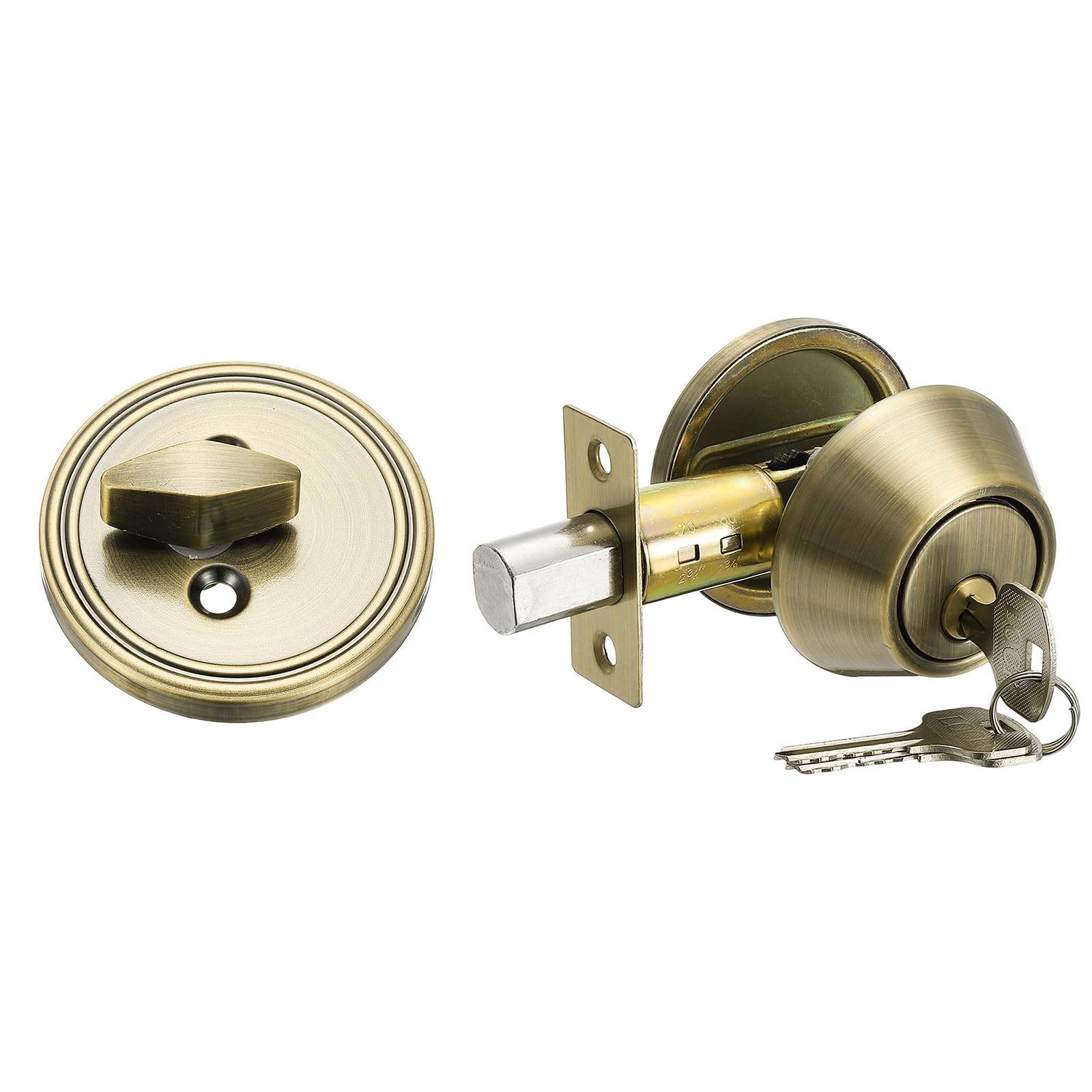 sourcing map Keyed Alike Single Cylinder Deadbolt Door Lock Round Entry Front Door Handle Sets for Door Thickness 1.2-2 Inch (Bronze, Pack of 1)