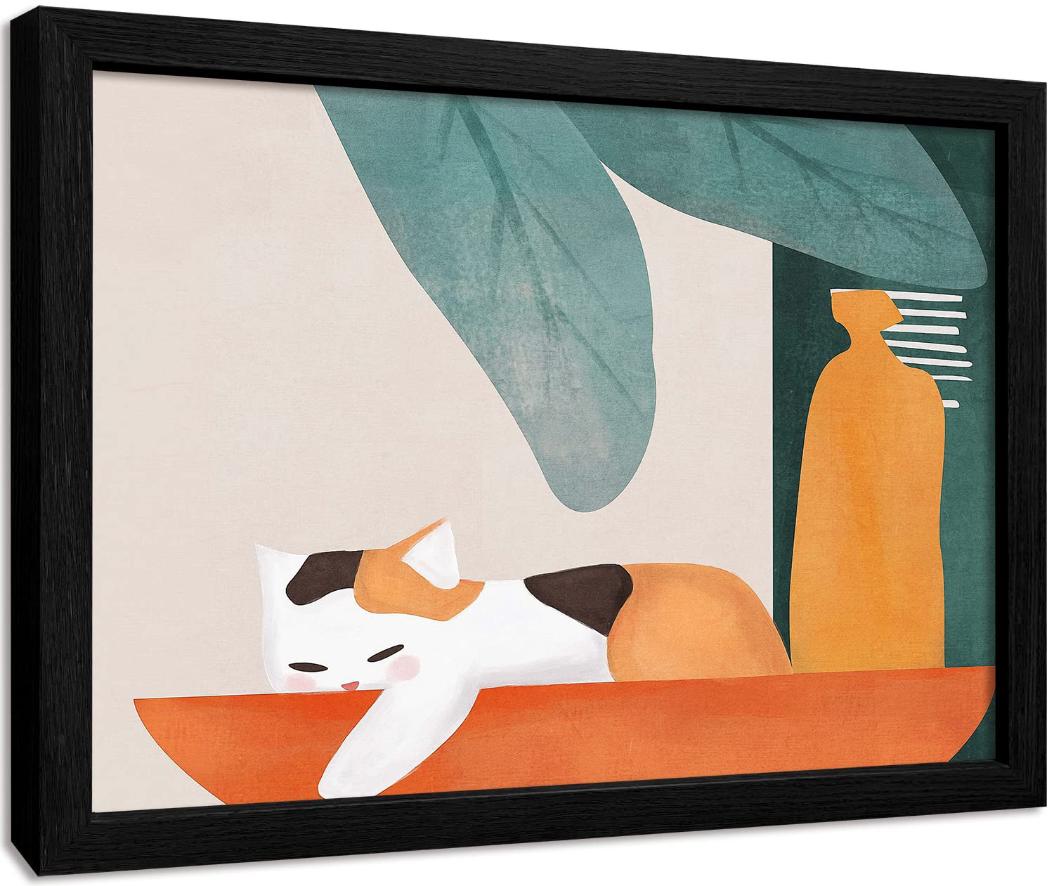 Cat Wall Art Framed Watercolor Kitty Poster Colorful Cats Prints Pet Canvas for Bedroom living Room Decor (12x16 In, Black)