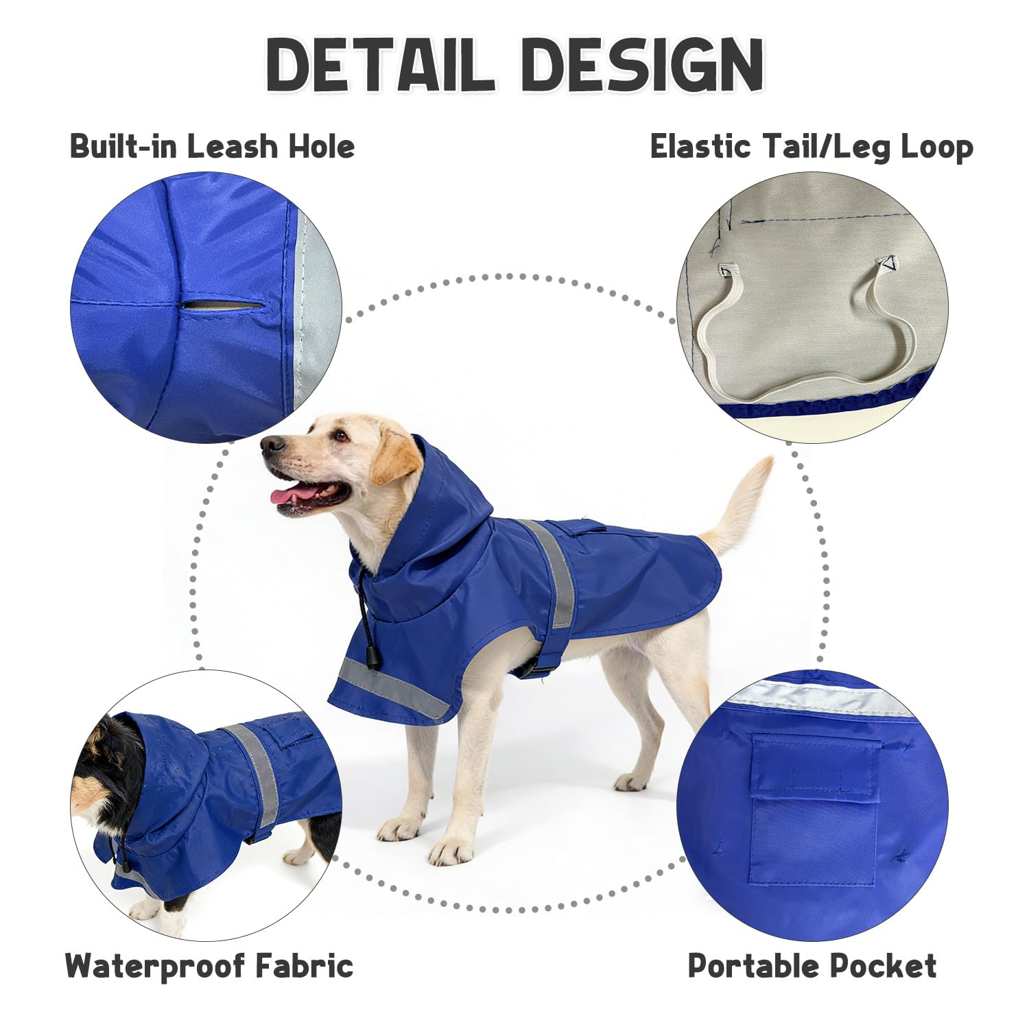 Guiding Star Manteau de Pluie pour Chien de Petite, Moyenne et Grande Taille - Imperméable avec Capuche - Veste de Pluie avec Bande réfléchissante - Bleu, Taille XL