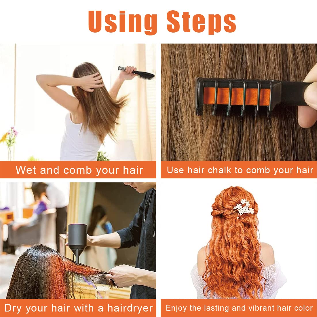 10 colori per Capelli Gesso Pettine Capelli Temporanea Gesso bambini Gessetti colorati per capelli Regali di compleanno per ragazze,Halloween,Pettine lavabile di gesso temporaneo，Non tossico